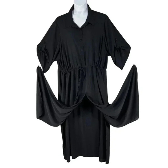 Torrid Womens 5X L Black Button-Up 3/4 Sleeve Maxi Dress Side Slits Whimsigoth - Picture 2 of 16